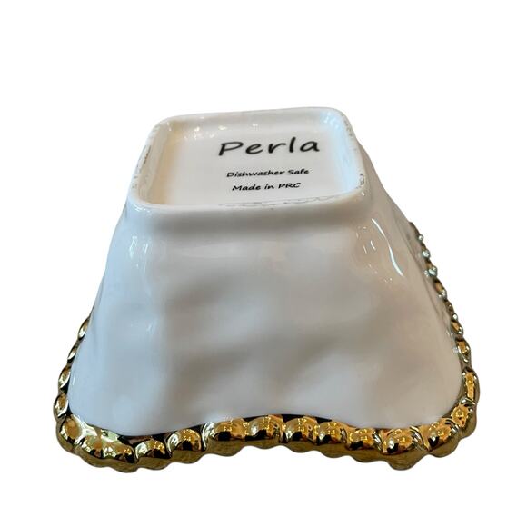 Perla White Porcelain Tidbit Bowls with Gold Beaded Edge 4in Square Set of 4 NEW - Picture 14 of 16